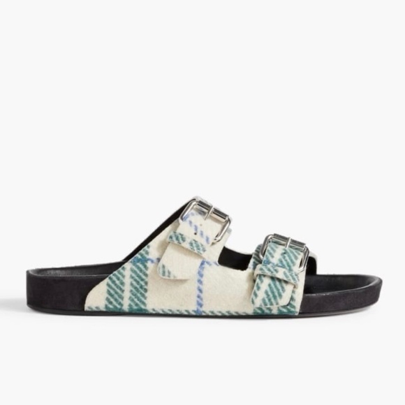 New in box‎ ISABEL MARANT Ivory Lennyo Checked Felt Sandals